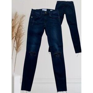 Frame Le Skinny de Jeanne Women's Distresssed Stretch Dark Blue Jeans Size 25